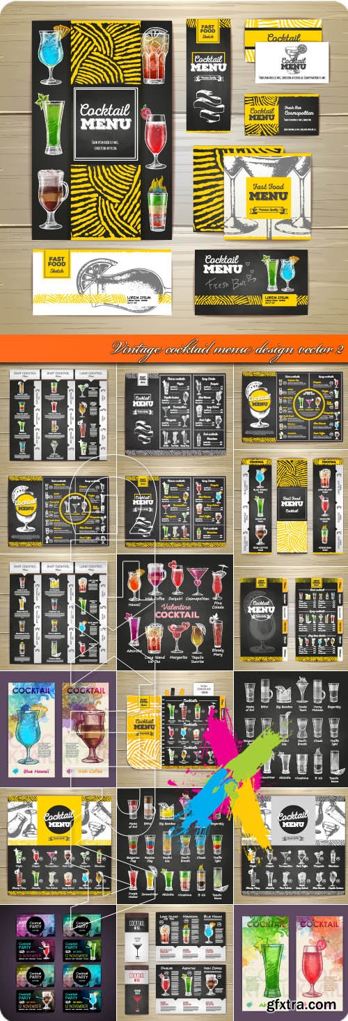 Vintage cocktail menu design vector 2 Vintage cocktail menu design vector 2