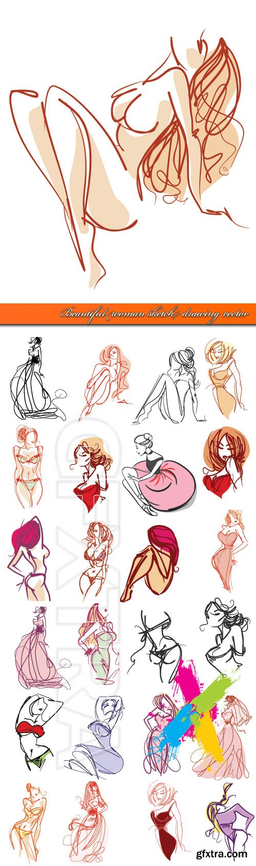 Beautiful woman sketch drawing vector