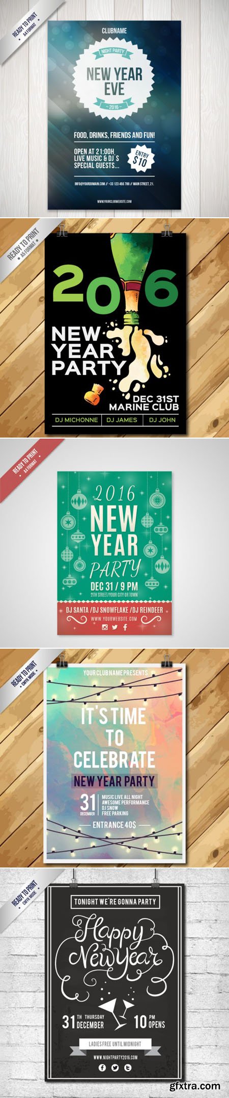 New Year 2016 Party Posters Templates in Vector
