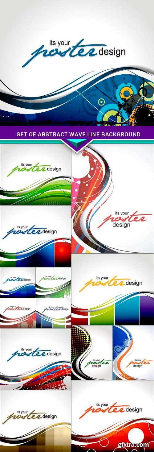 Set of abstract wave line background, vector illustration 14x EPS