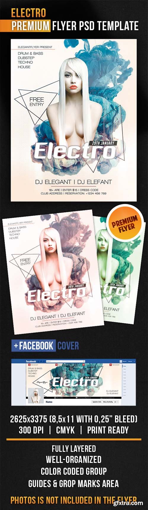 Electro &ndash; Flyer PSD Template + Facebook Cover