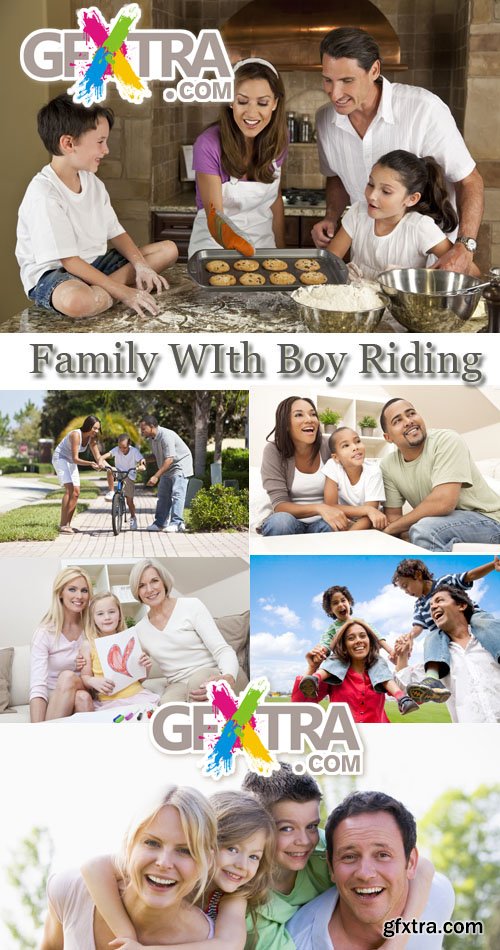 Stock Photo: Family WIth Boy Riding Bike
