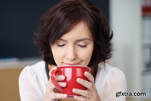 Collection of coffee cup girl drinks coffee 25 HQ Jpeg