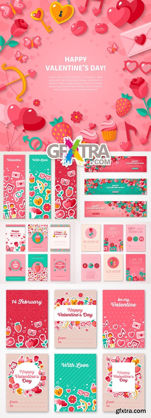 Valentine's Day 2016 Cards Vector 2