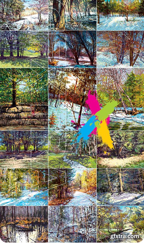 Landscape snow and forest vector