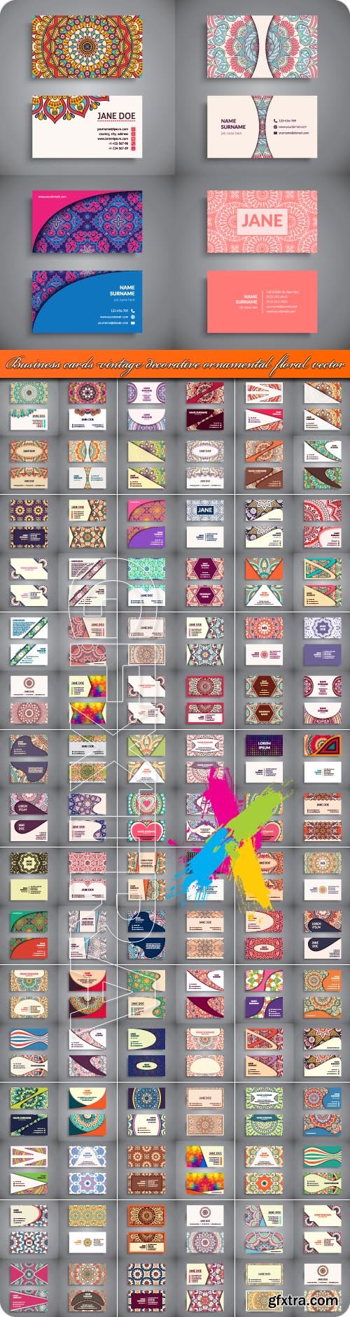 Business cards vintage decorative ornamental floral vector