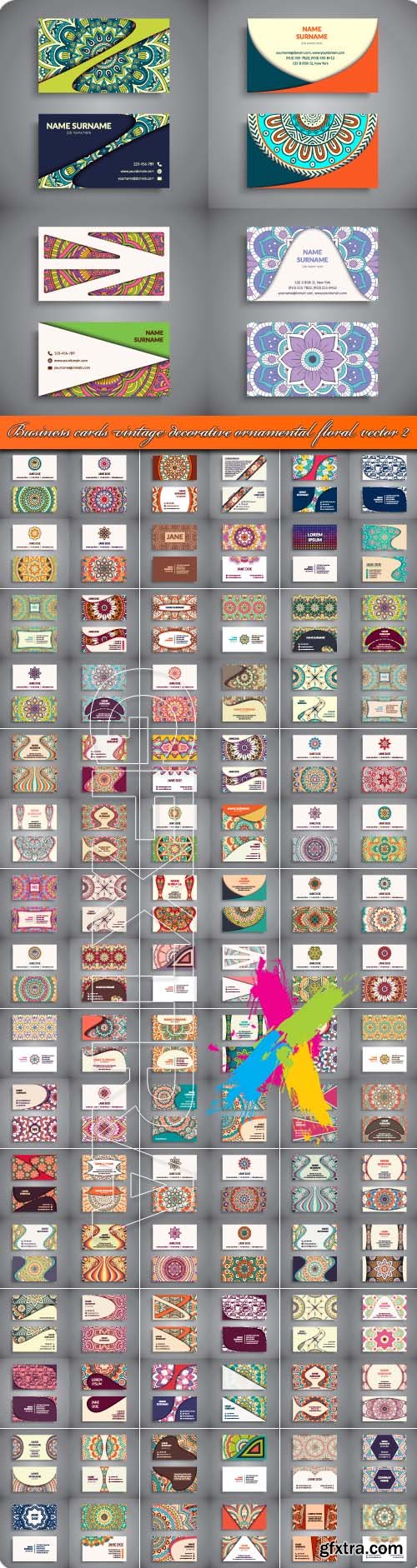 Business cards vintage decorative ornamental floral vector 2