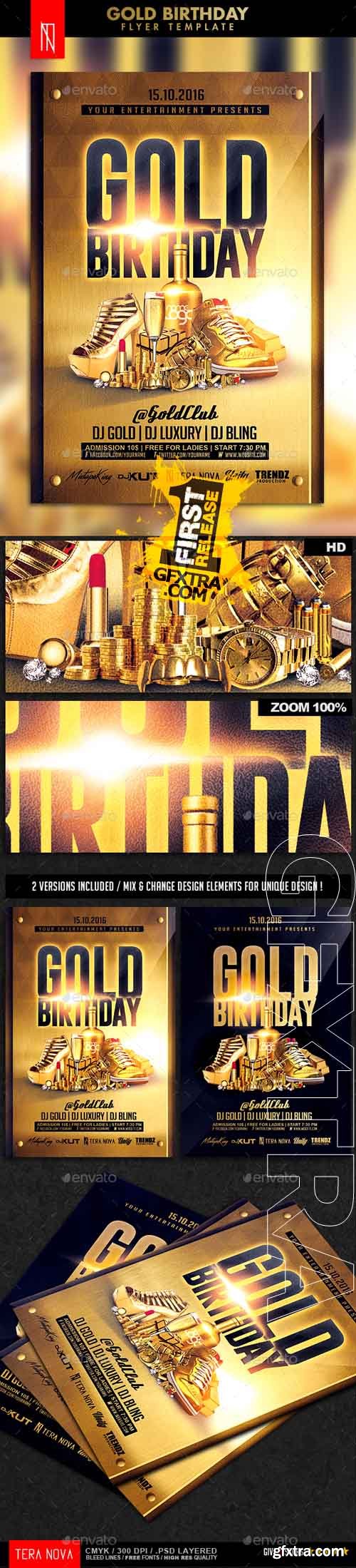 GR - Gold Birthday Bling Bling Flyer Template 14551136