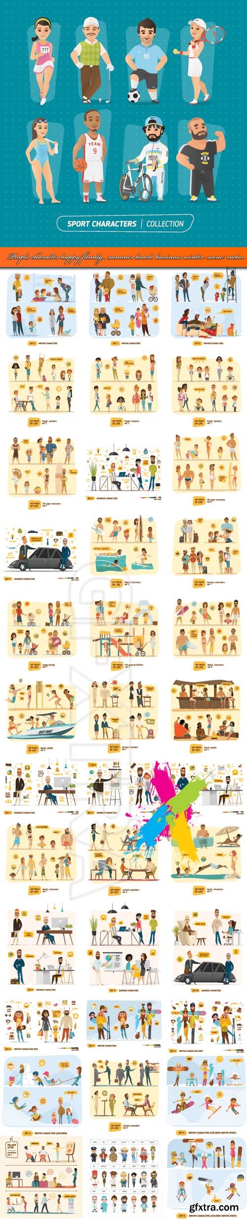 People character happy family summer beach business winter scene vector