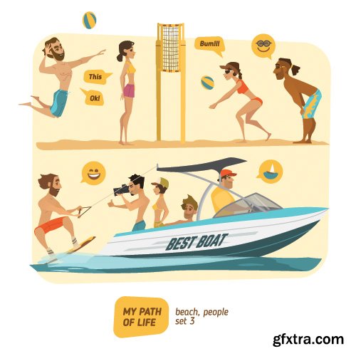 People character happy family summer beach business winter scene vector