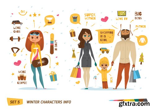 People character happy family summer beach business winter scene vector