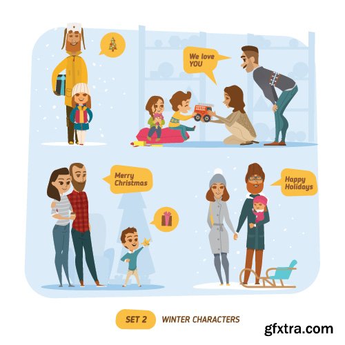 People character happy family summer beach business winter scene vector