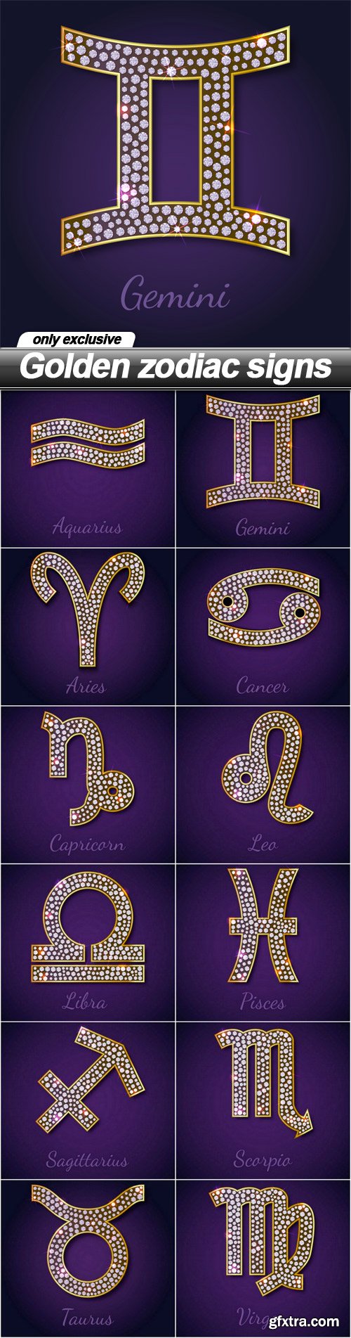 Golden zodiac signs - 12 EPS