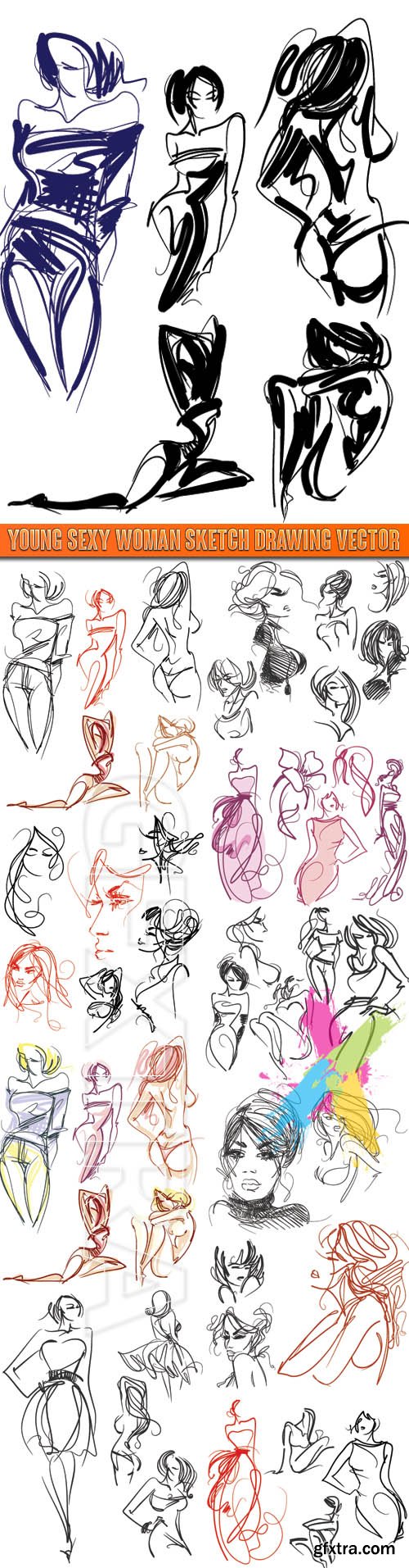 Young sexy woman sketch drawing vector