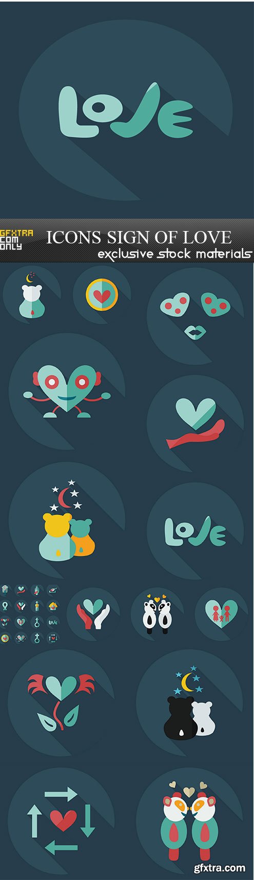 Flat modern design with shadow icons sign of love, 15 х EPS