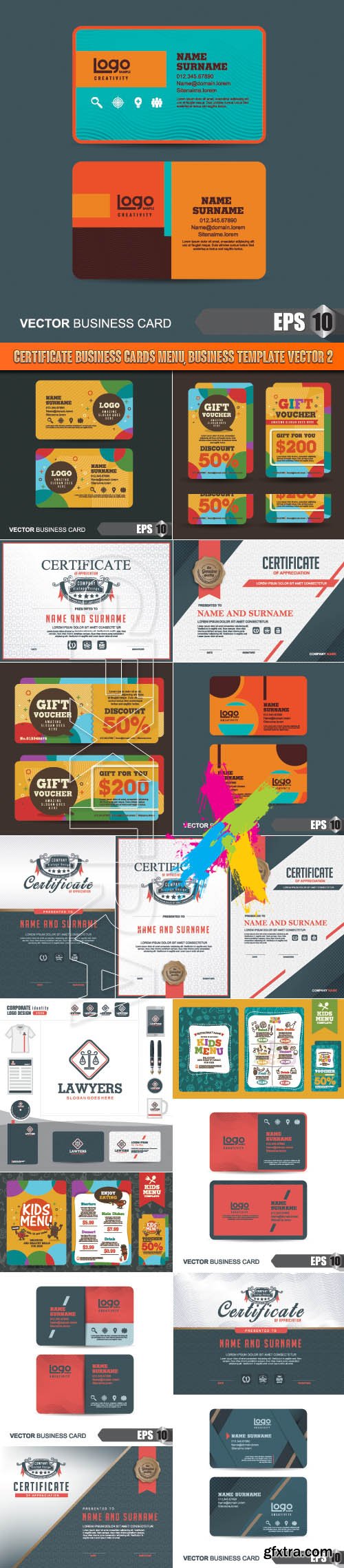 Certificate business cards menu, business template vector 2