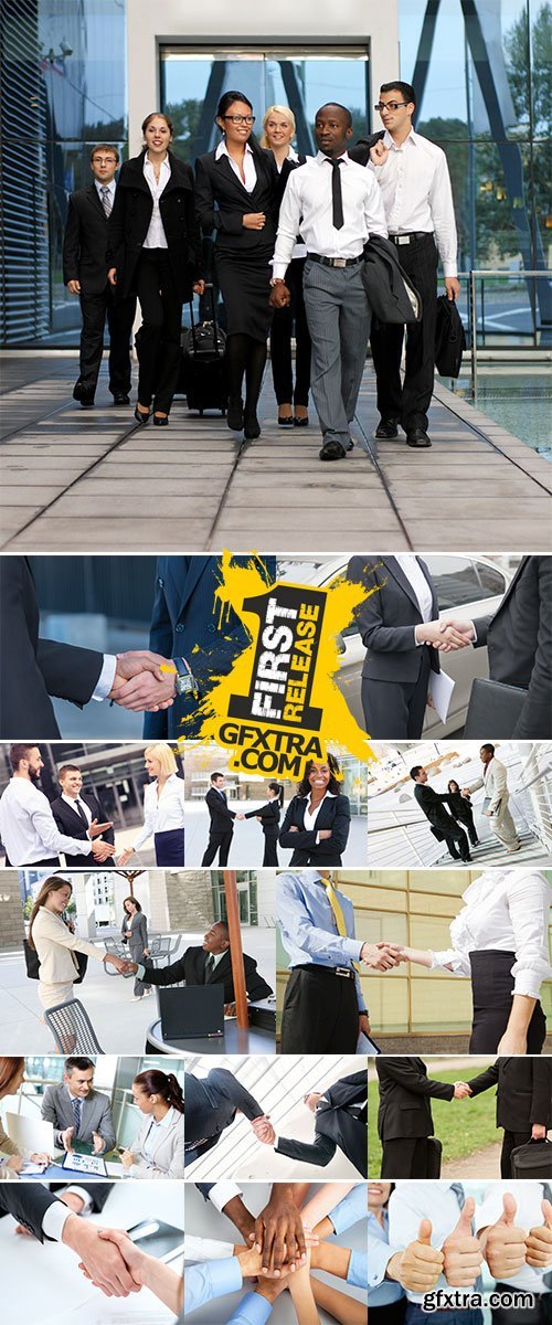 Stock Photo: Businessmen shaking hands confidently outdoors