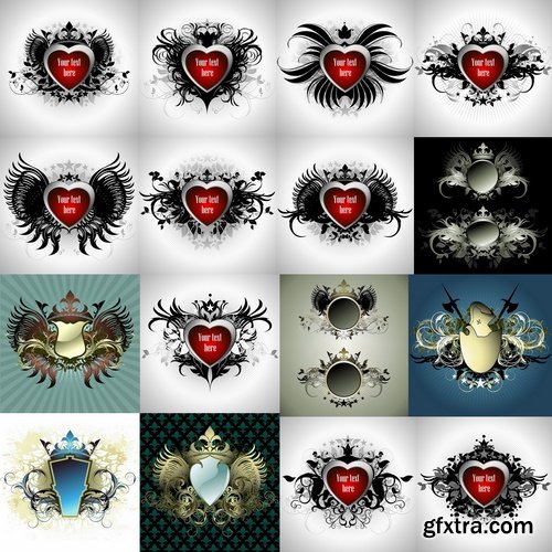 Collection of vector calligraphic emblem sticker picture frame 25 EPS