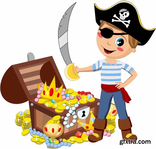 Collection of vector picture cartoon pirate sailor 25 EPS