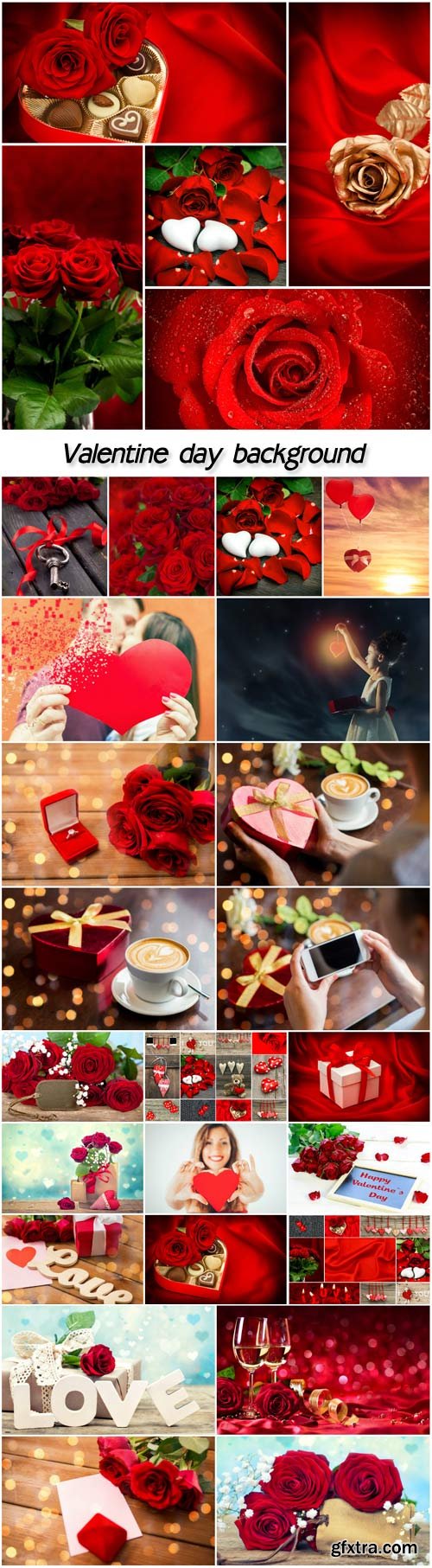 Valentine day background, champagne, gifts, chocolates, roses