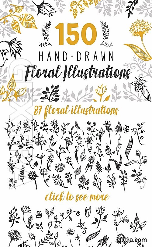 CM - 150 Hand-Drawn Floral Illustrations 516646