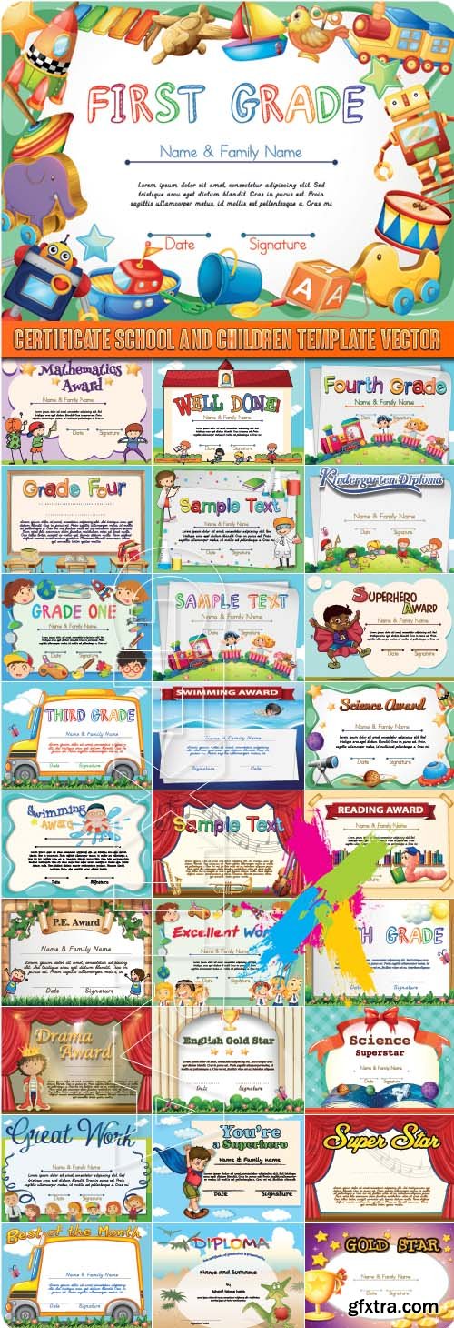 Certificate school and children template vector