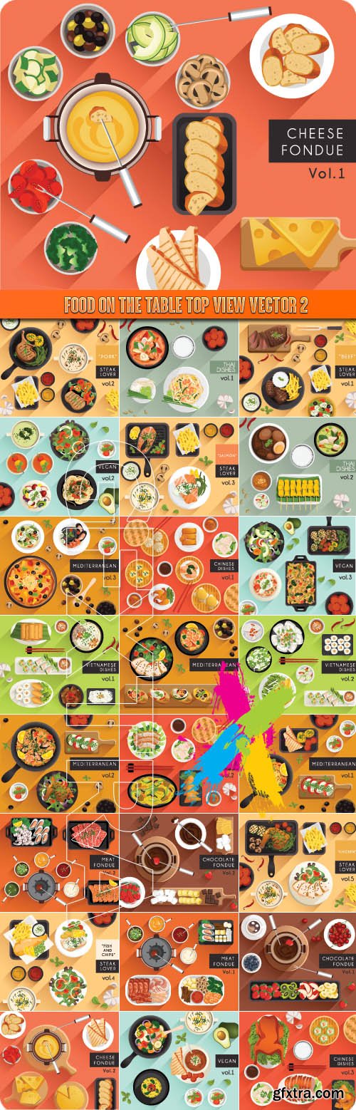 Food on the table top view vector 2
