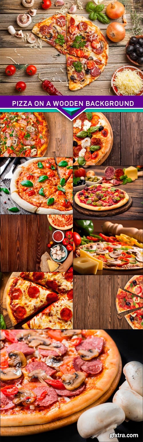 Pizza on a wooden background 10x JPEG