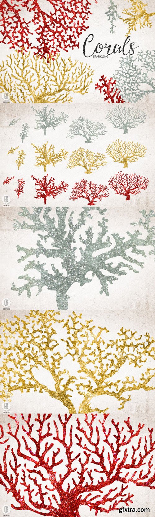 Sparkling corals, sea life clip art - CM 126340