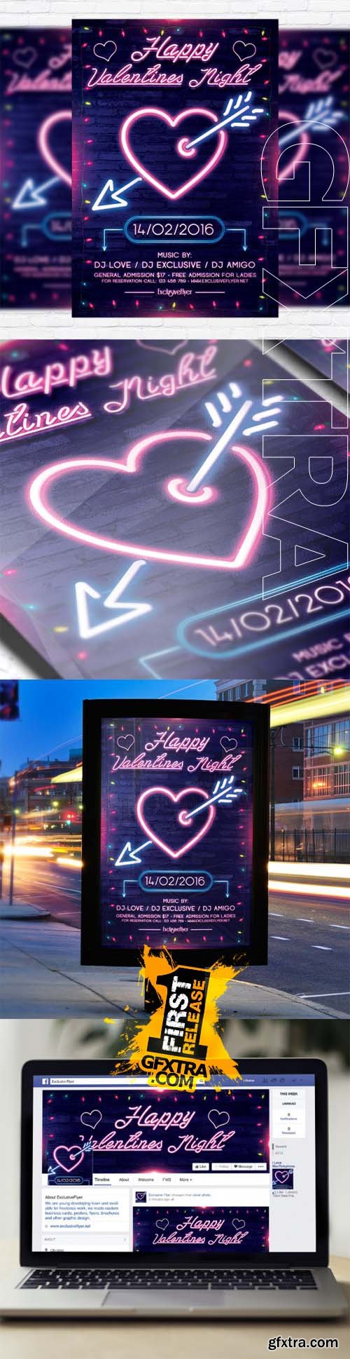 Neon Valentines Night &ndash; Flyer Template + Facebook Cover