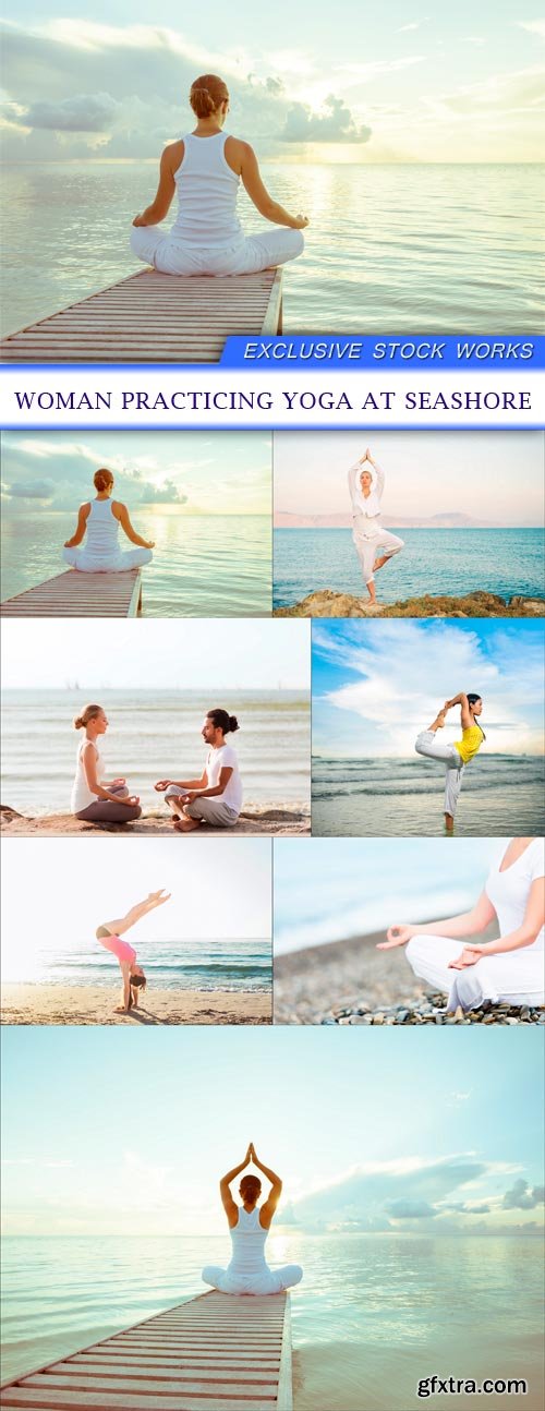 woman practicing yoga at seashore 7X JPEG