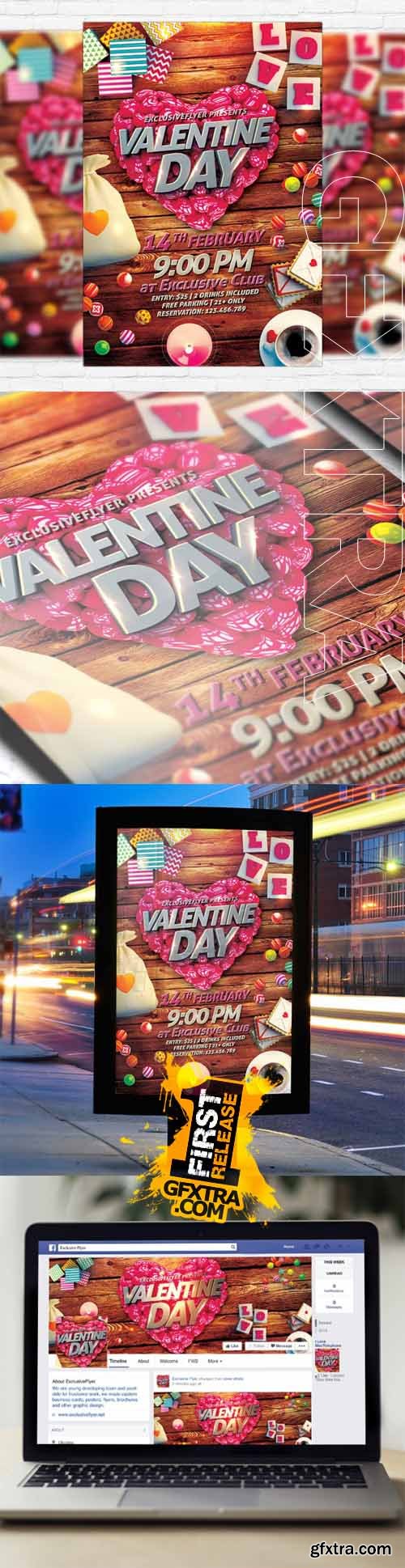 Happy Valentines Day &ndash; Flyer Template + Facebook Cover
