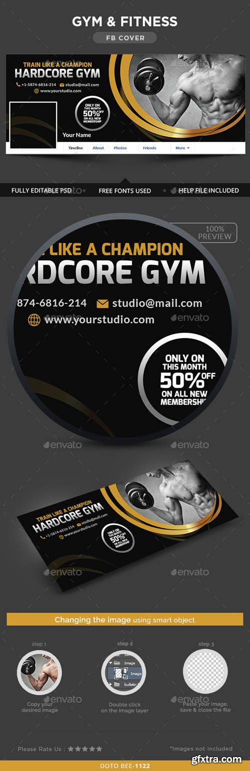 GR - Gym &amp; Fitness Facebook Cover 14704082