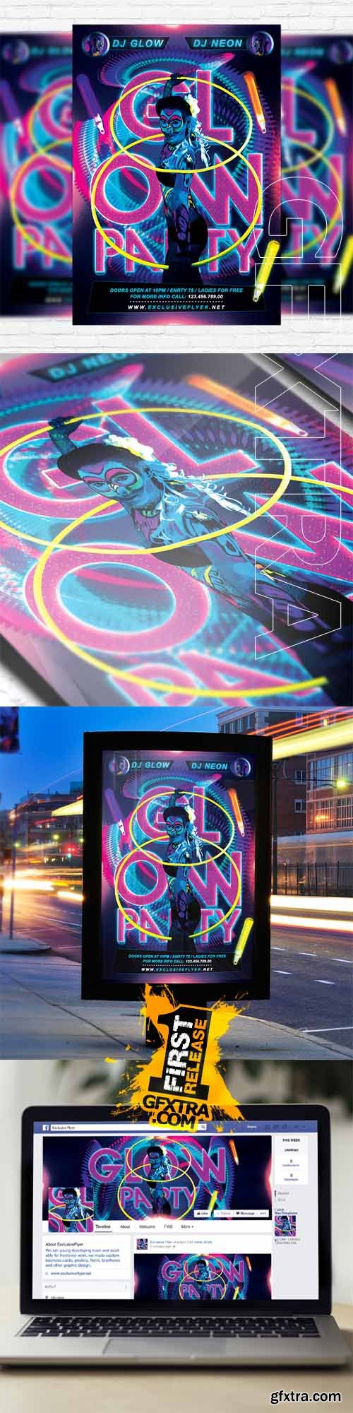 Glow Party – Flyer Template + Facebook Cover Glow Party – Flyer Template + Facebook Cover