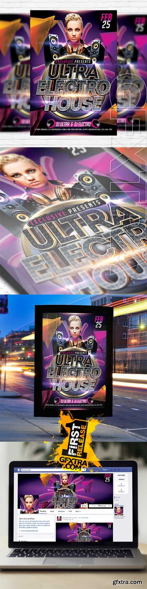 Ultra Electro House &ndash; Flyer Template + Facebook Cover