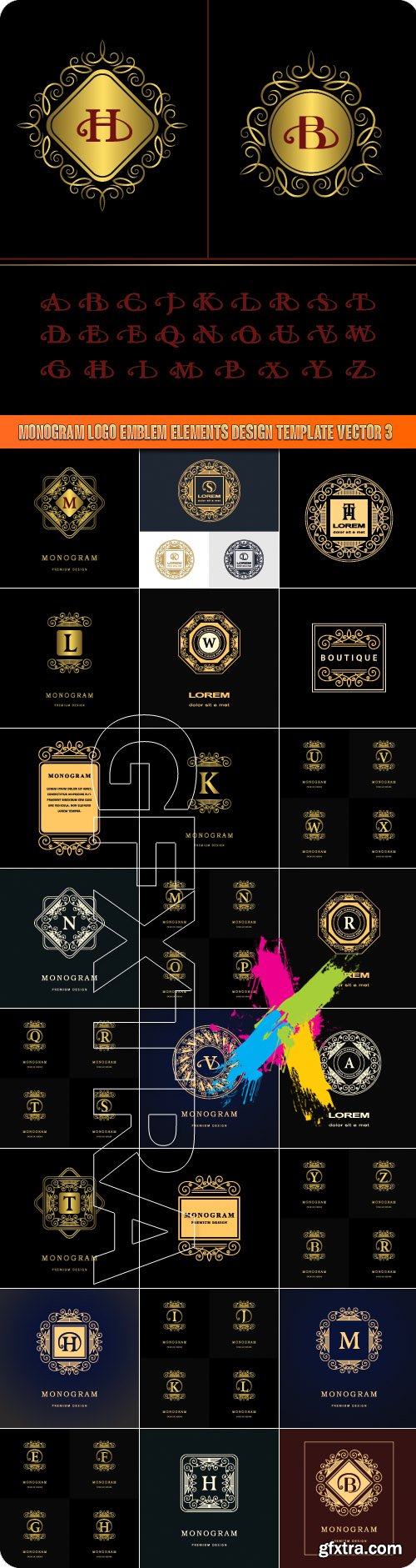 Monogram logo emblem elements design template vector 3