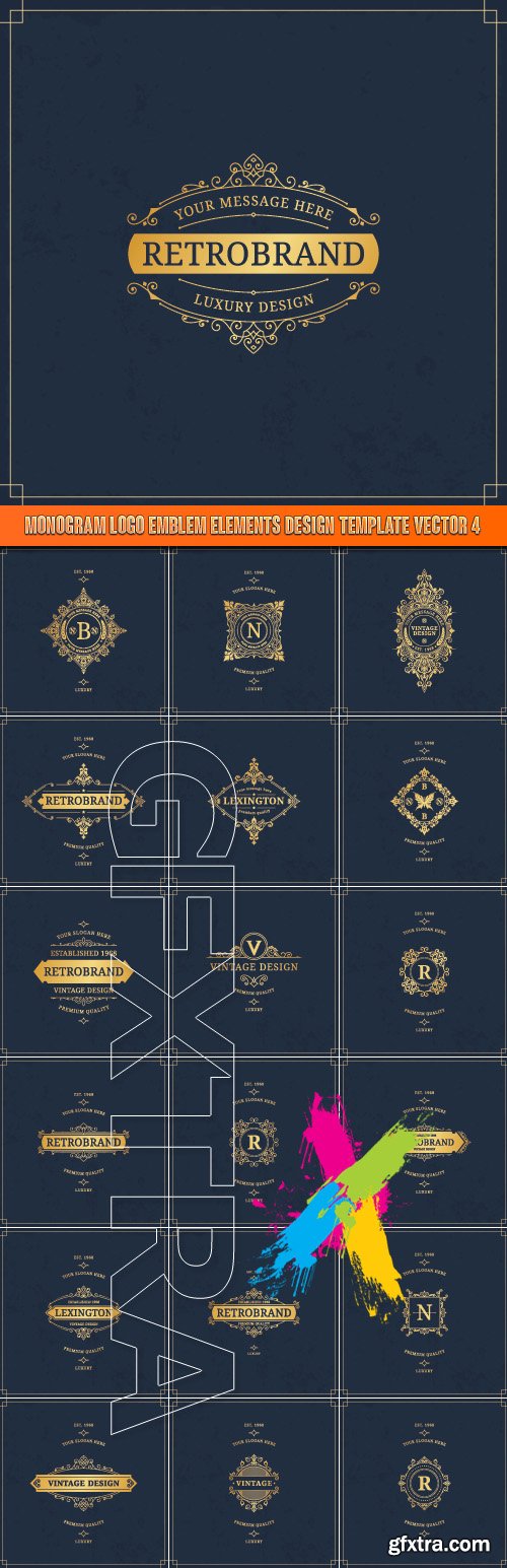 Monogram logo emblem elements design template vector 4