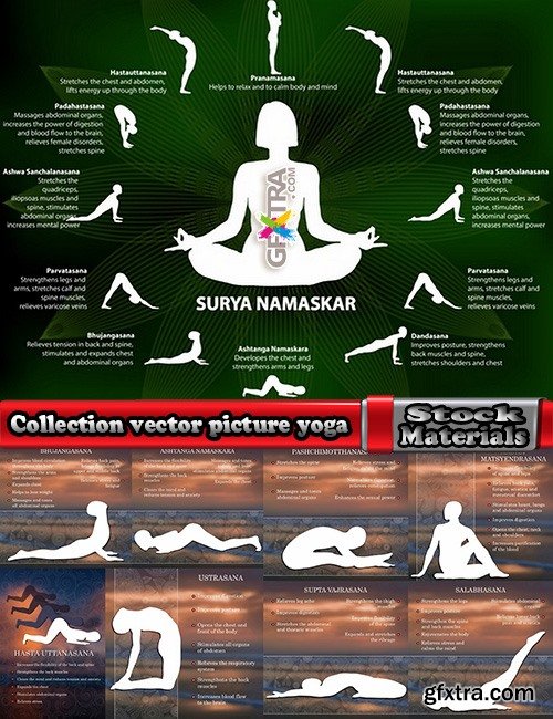 Collection vector picture yoga exercise training fitness sports 25 EPS