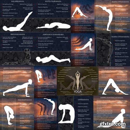 Collection vector picture yoga exercise training fitness sports 25 EPS