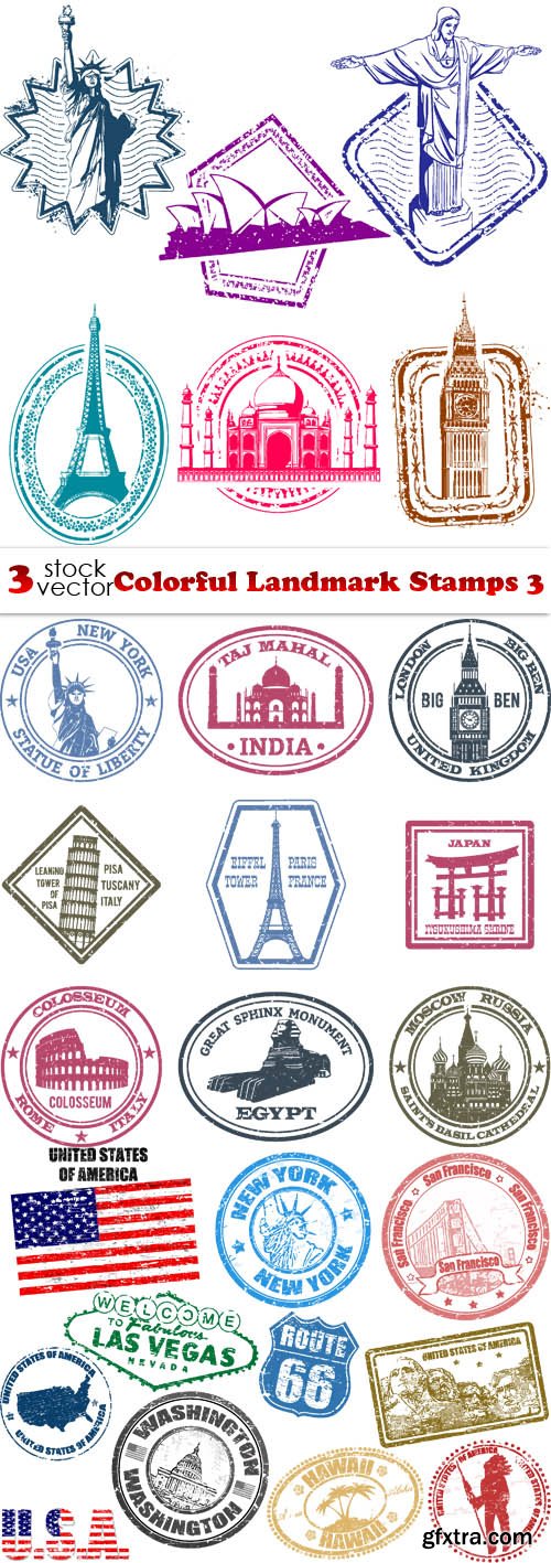 Vectors - Colorful Landmark Stamps 3