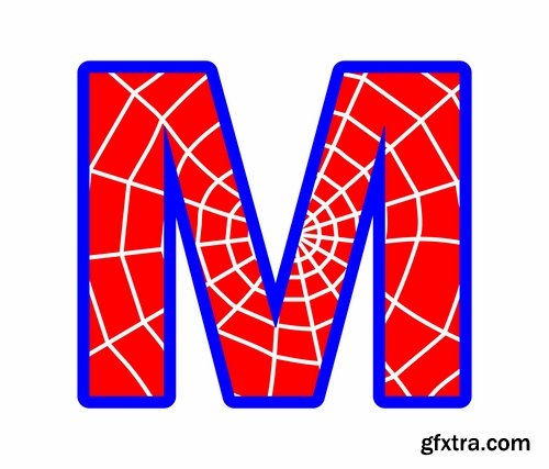 Collection of picture vector alphabet with spider skin 25 EPS