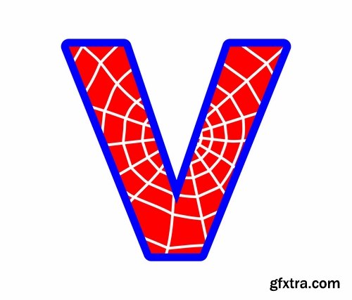 Collection of picture vector alphabet with spider skin 25 EPS