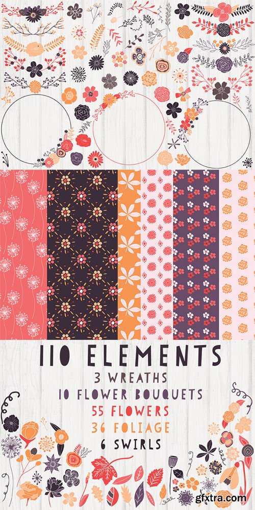 Creativemarket Floral Clipart & Pattern Bundle Set 479278