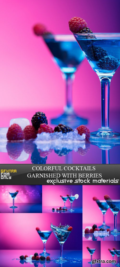 Colorful Cocktails Garnished with Berries - 6 UHQ JPEG