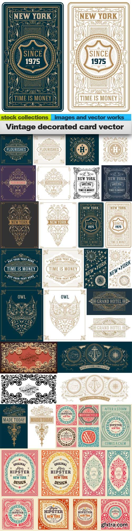 Vintage decorated card vector, 15 x EPS