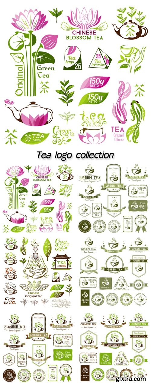 Tea logo collection, chinese green tea emblems