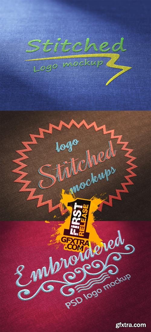 CM - 3 x Stiched Logo Mockups 545205