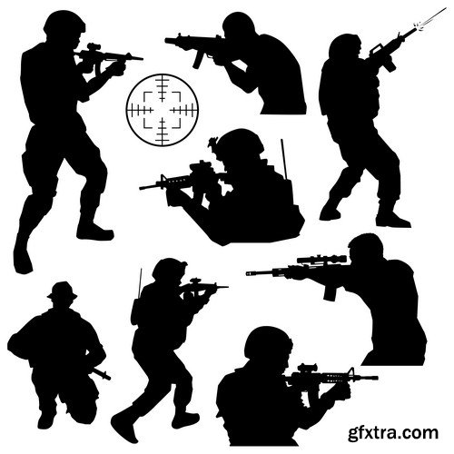 Soldiers Silhouettes Set 13X EPS