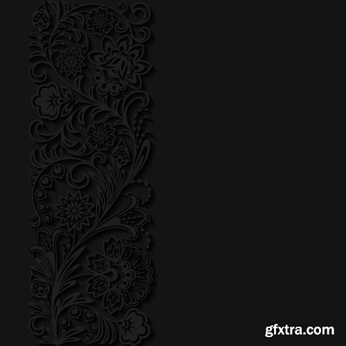 Abstract black background with floral pattern
