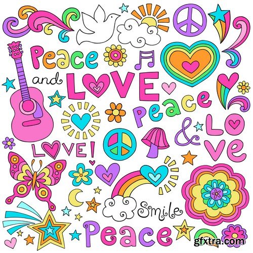 Peace Love Music Vector Set 14X EPS